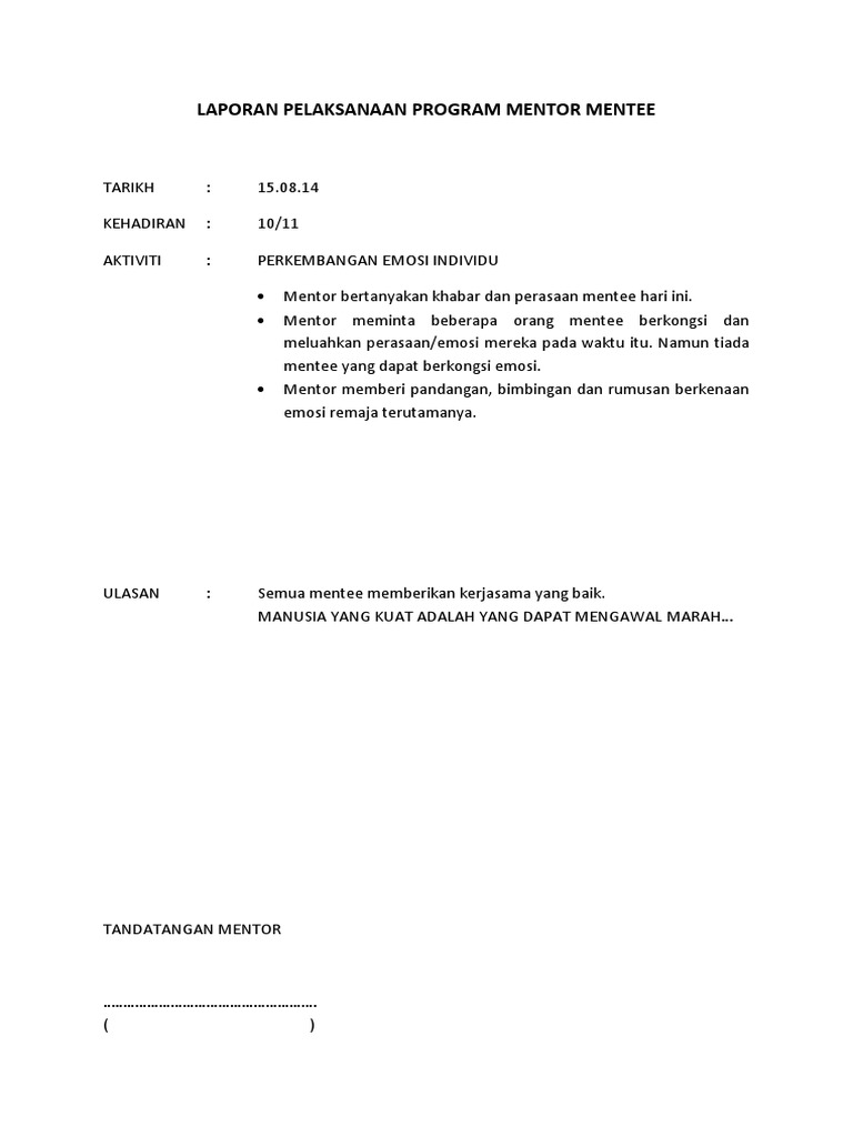 Laporan Pelaksanaan Program Mentor Mentee 6 Pdf