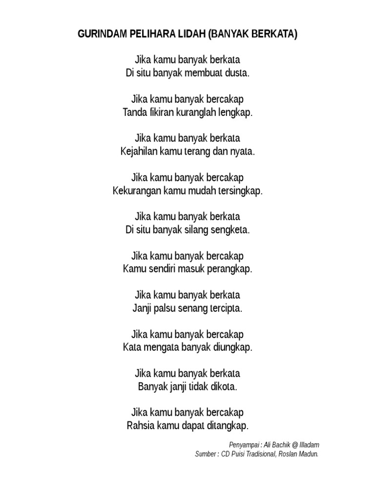 Gurindam Pelihara Lidah