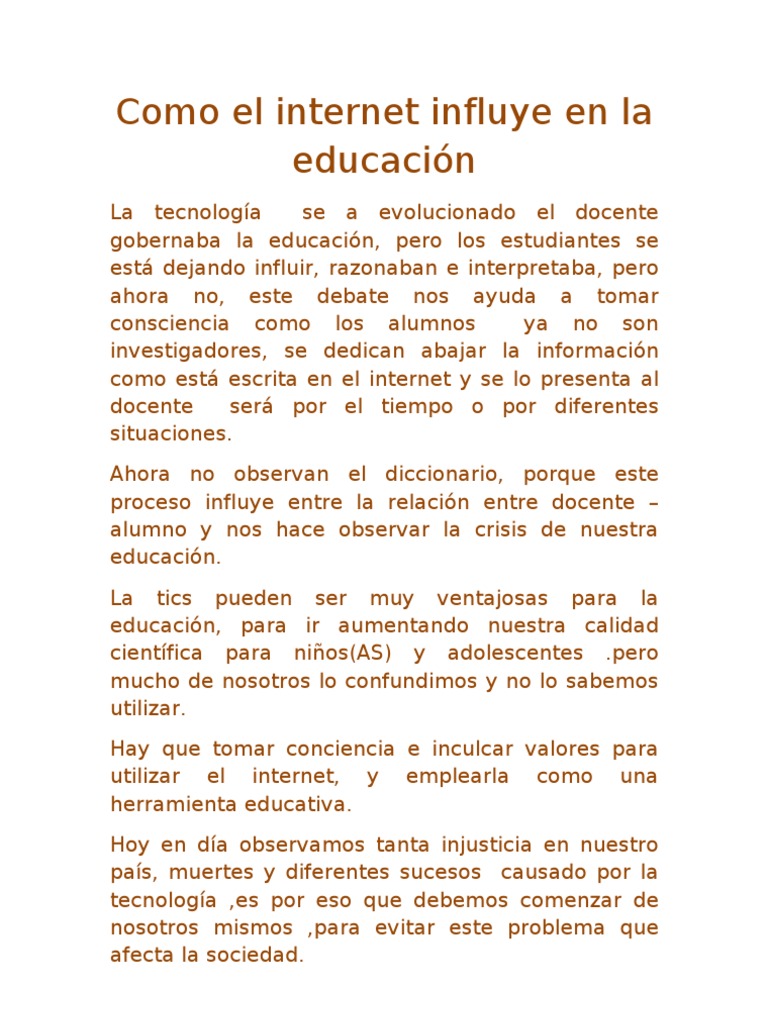 Impacto del Internet en la Educación | PDF | Salud y bienestar