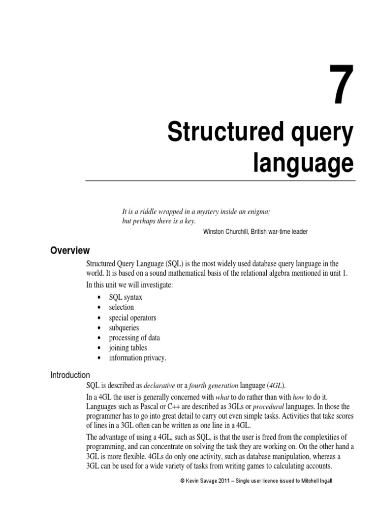7 Structured Query Language PDF | PDF | Sql | Relational Database