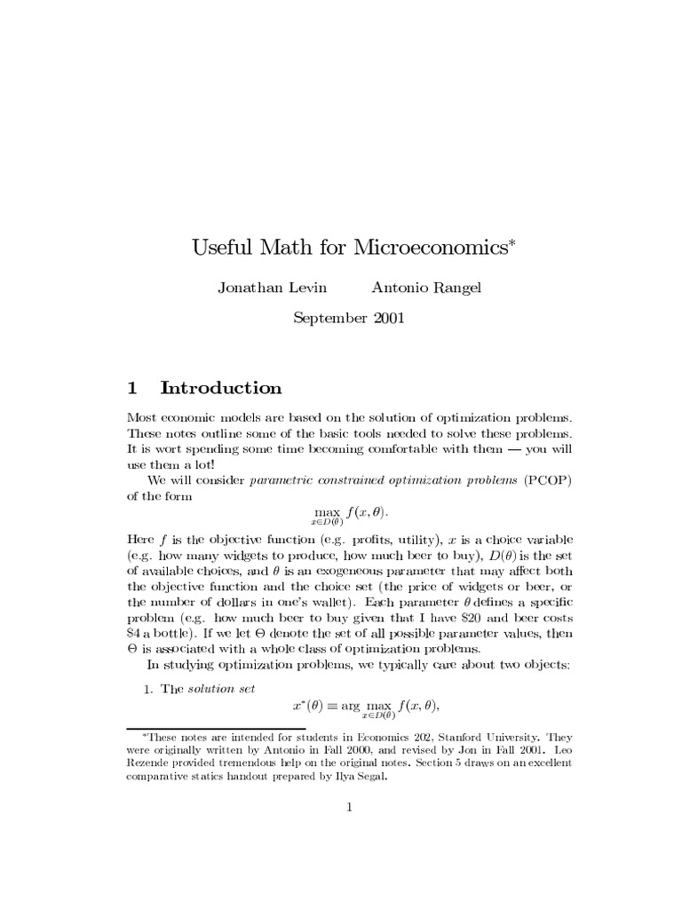 Useful Math For Microeconomics | PDF