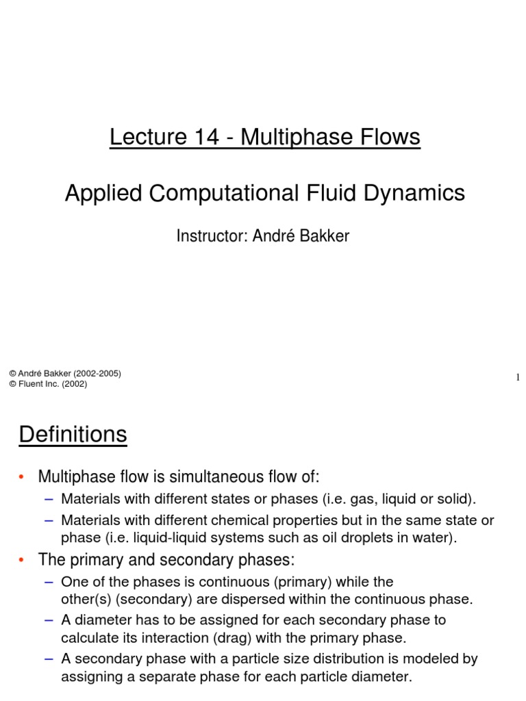 Lecture 14 - Multiphase Flows Applied Computational Fluid Dynamics | PDF