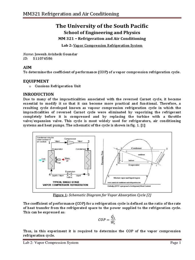COP Analysis of Vapor Compression Cycle | PDF | Refrigeration ...
