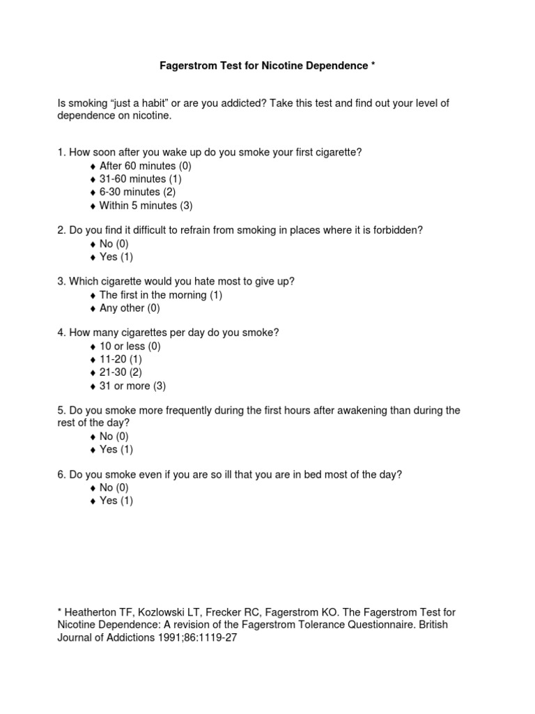 tobacco screening tool pdf Fagerstrom Test for Nicotine Dependence