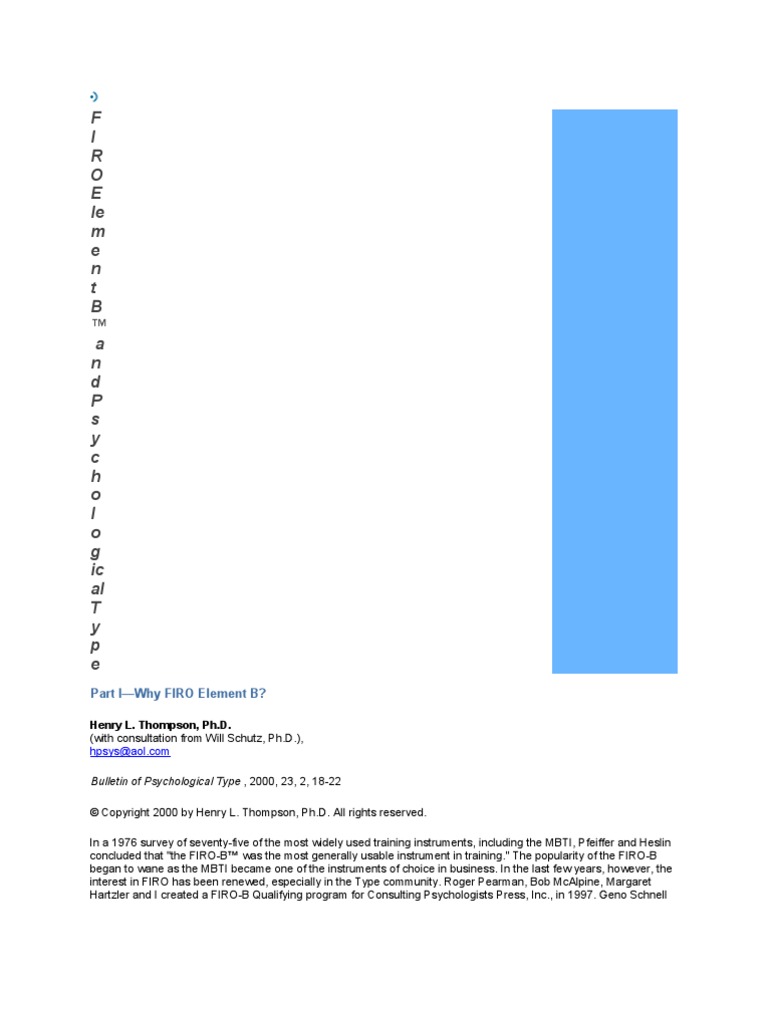 FIRO Element B Interpretation PDF Extraversion And Introversion