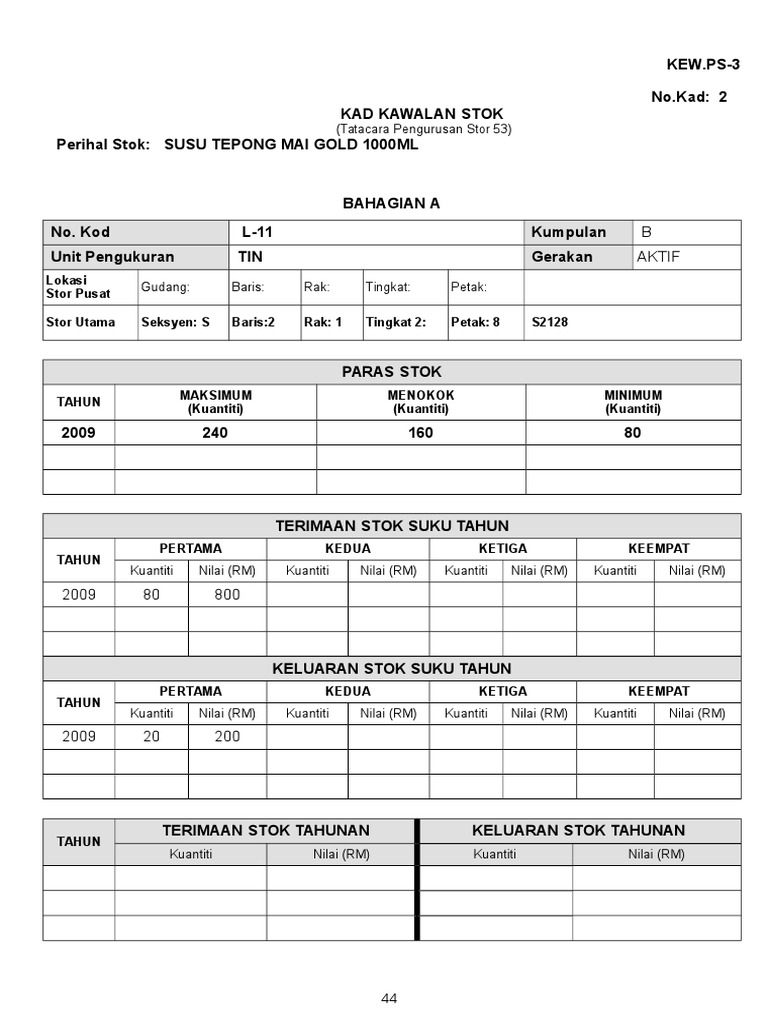 Kew Ps 3 Kad Kawalan Stok Pdf