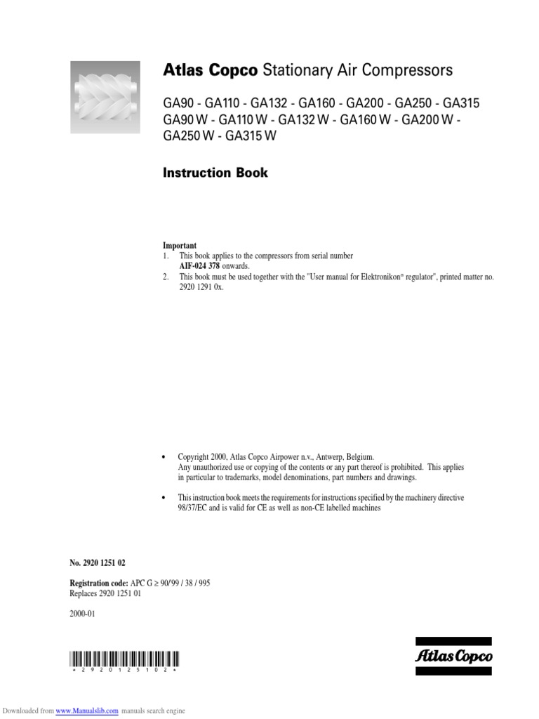 Manual Atlas Copco GA90 | Mains Electricity | Menu (Computing)