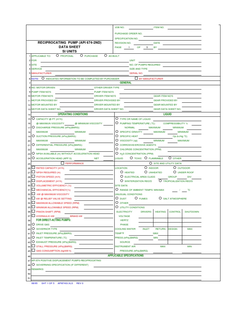 API 674 Pump Data Sheet | PDF | Pump | Valve