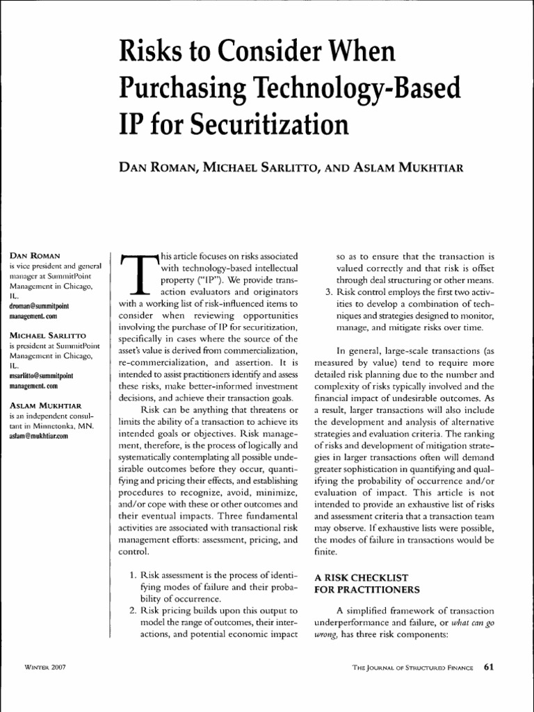 Risks To Consider When Purchasing Technology Based IP For ...