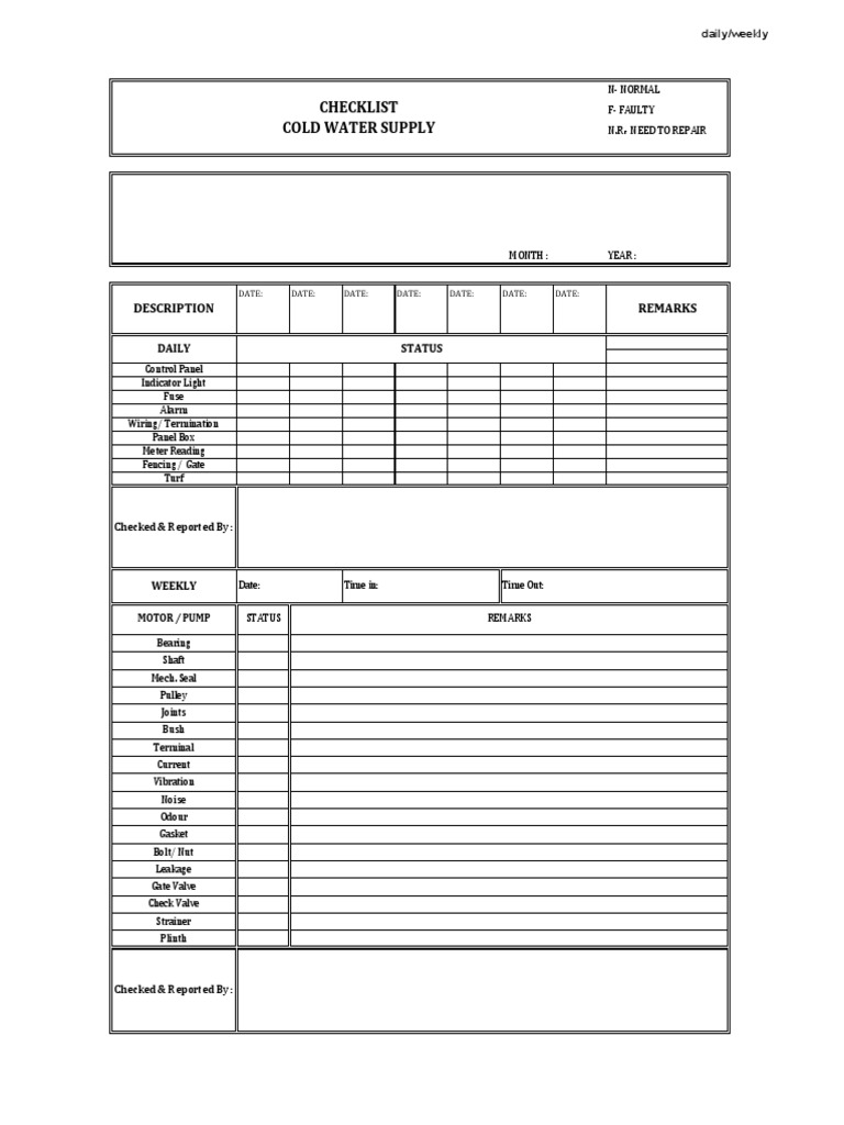 Maintenance Checklist for Water Systems | PDF | Technology & Engineering