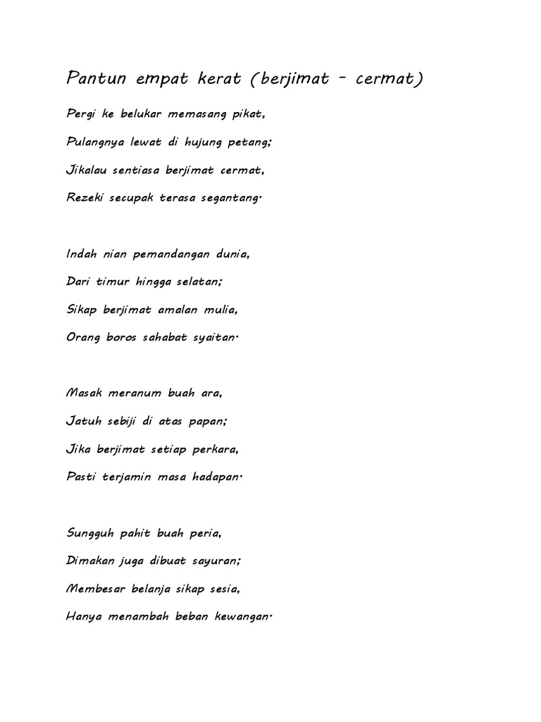 Pantun Empat Kerat Berjimat Cermat Pdf