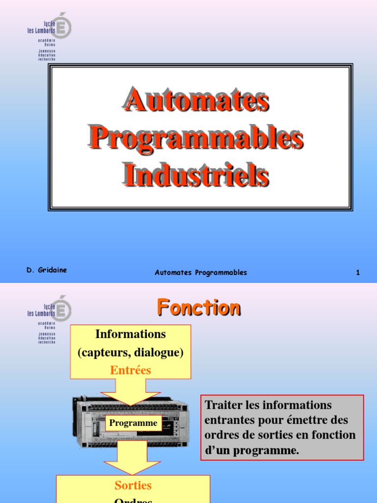 Cours sur les Automates Programmables | PDF | Automate programmable ...