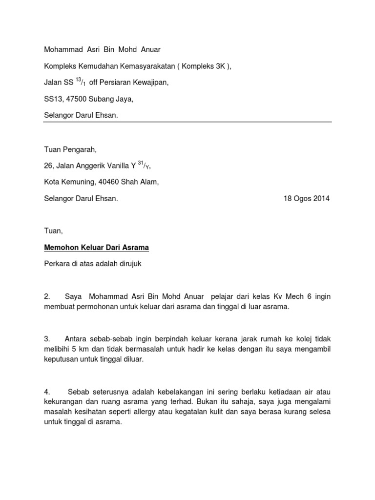 Contoh Surat Rasmi Notis Keluar Rumah Sewa - Contoh Low