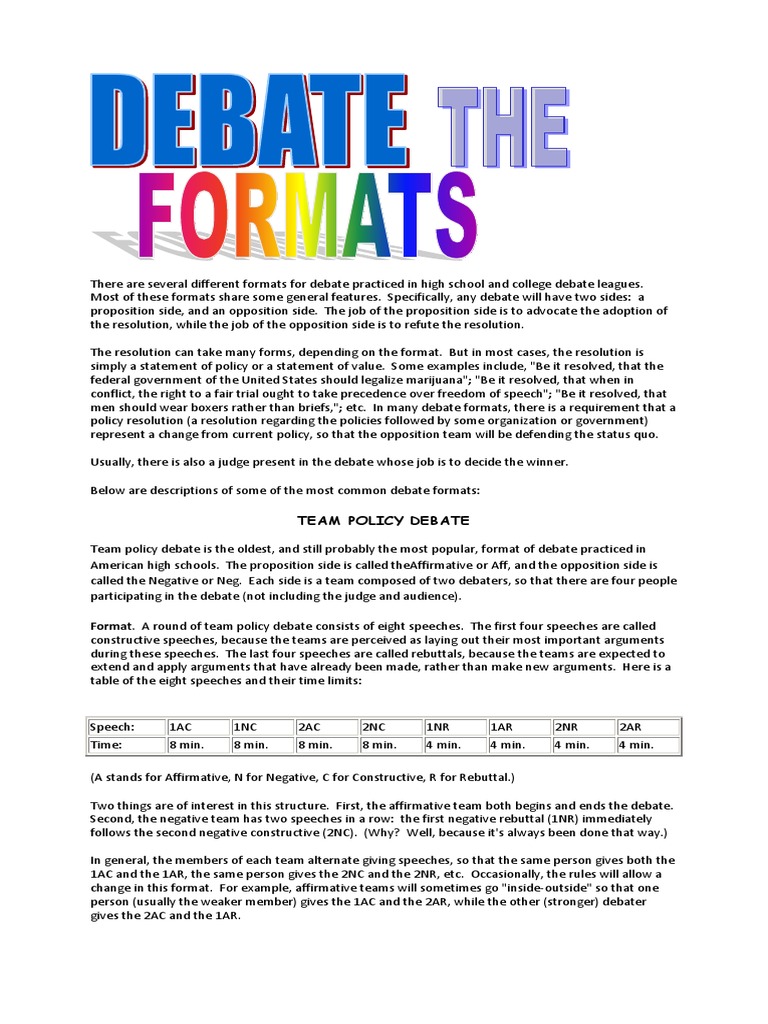 Debate Formats | Download Free PDF | Public Sphere | Public Speaking