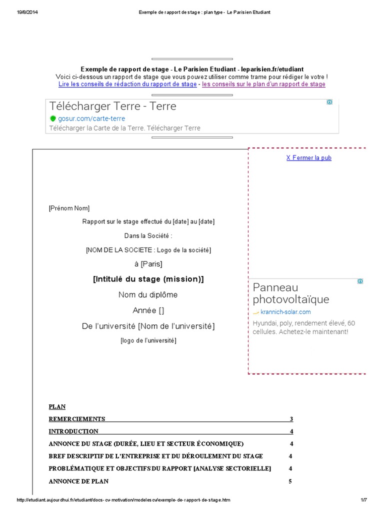 Exemple de Rapport de Stage _ Plan Type  Le Parisien Etudiant