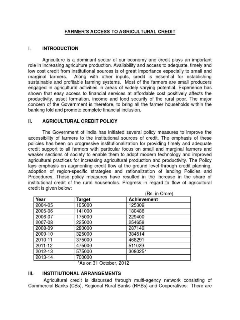 Agriculture Credit Overview | PDF