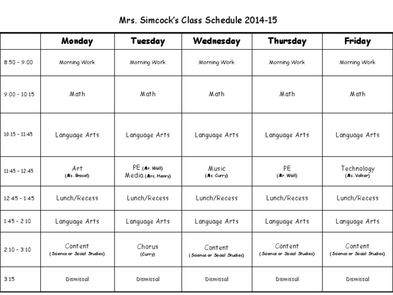Mrs. Simcock's 2014-15 Class Schedule | PDF | Language Arts ...