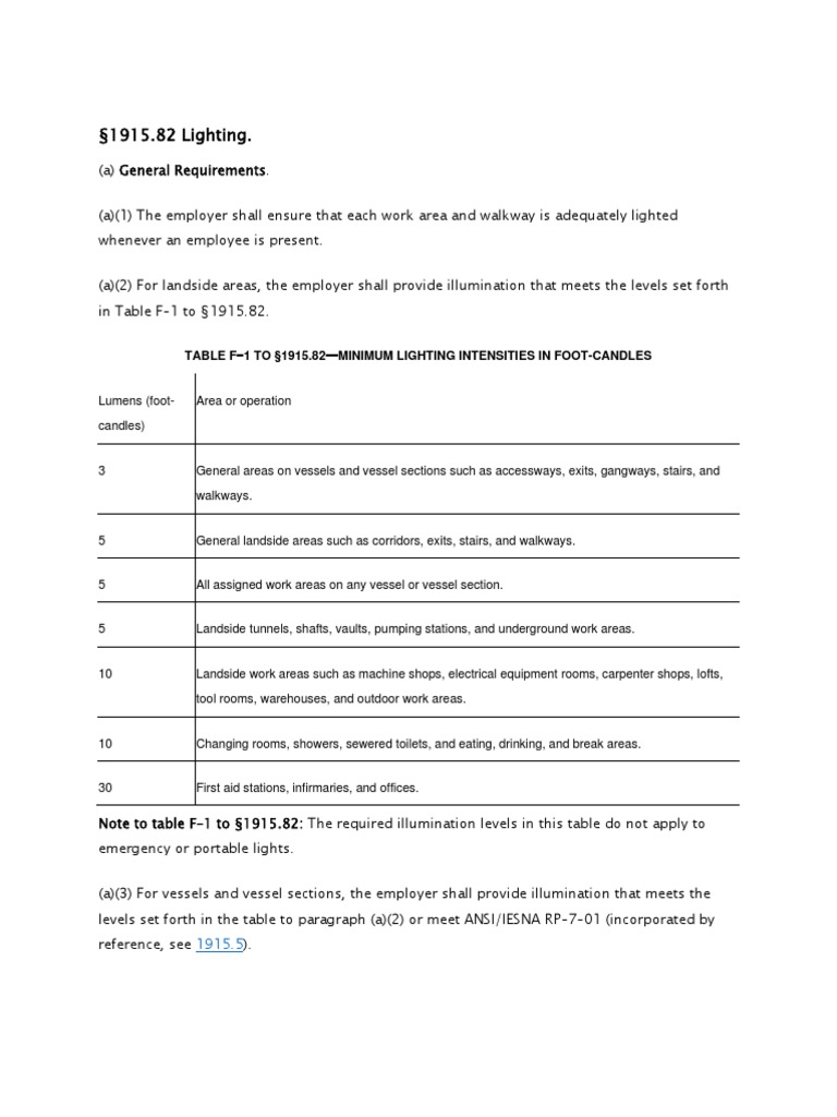OSHA 1915.82 Lighting PDF Insulator (Electricity) Lighting