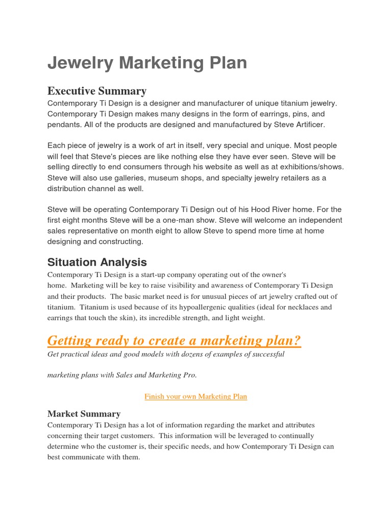 Jewelry Marketing Plan Overview | PDF | Titanium | Sales