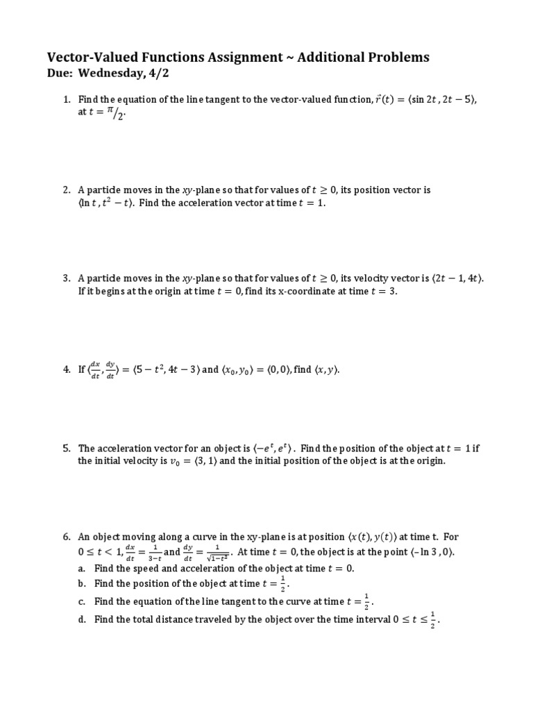 Vector-Valued Functions Assignment | PDF | Teaching Methods & Materials