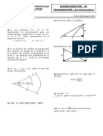 Examen Bimestral de Trigonometría - 3ro Sec.