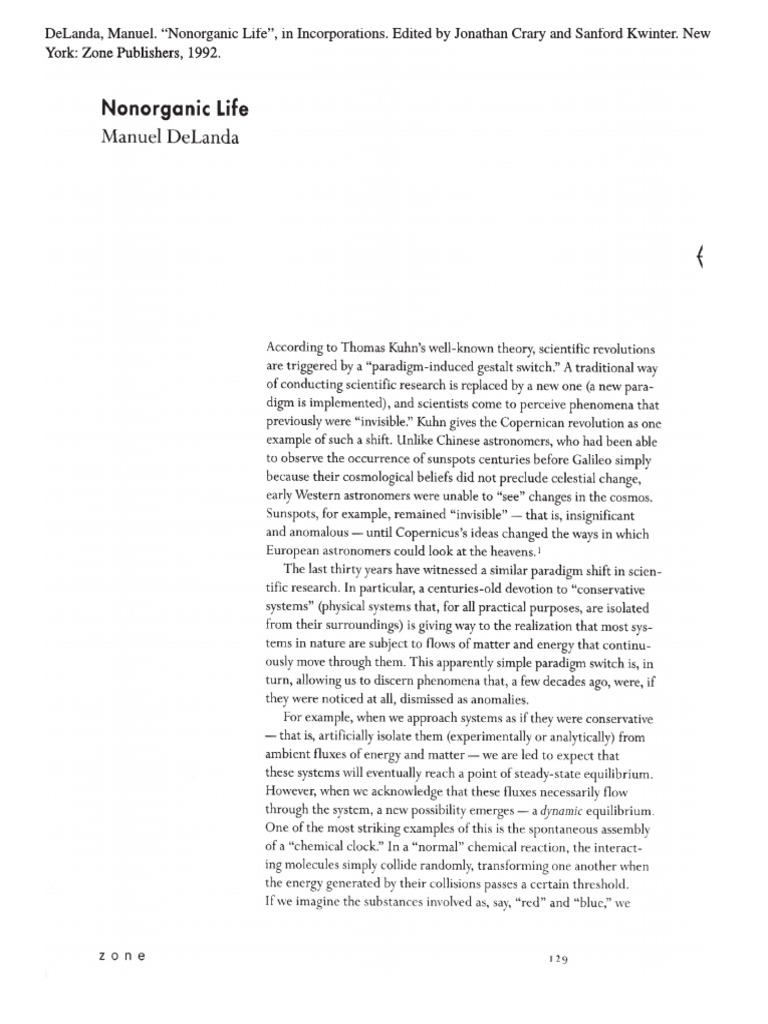 DeLanda Nonorganic Life | PDF | Philosophy | Self-Improvement