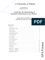 The University of Toledo: Manual For The Formatting of Graduate Dissertations and Theses