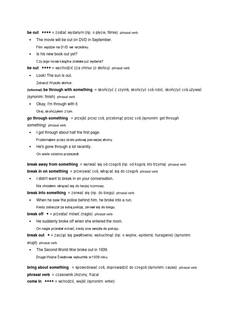 Phrasal Verbs Lista Z Tłumaczeniem Pdf