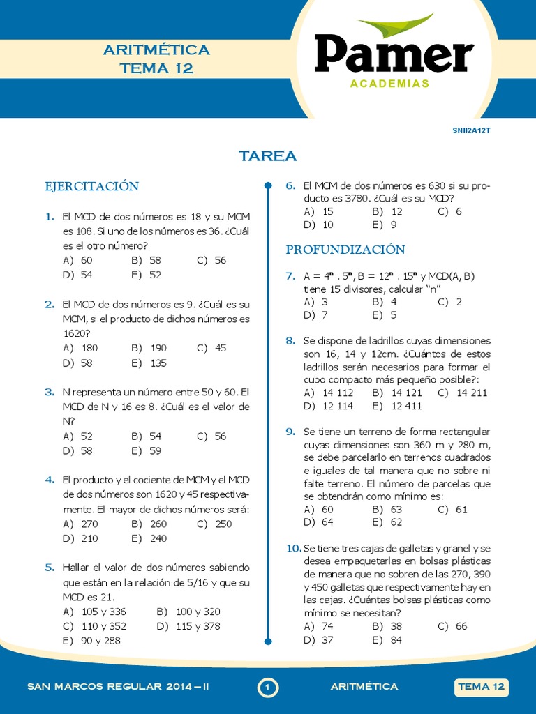 A Sem 12 Mcd Mcm Pdf Numeros Notacion Matematica
