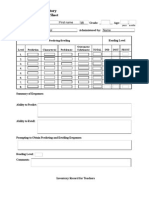 Summary Sheet: Classroom Reading Inventory