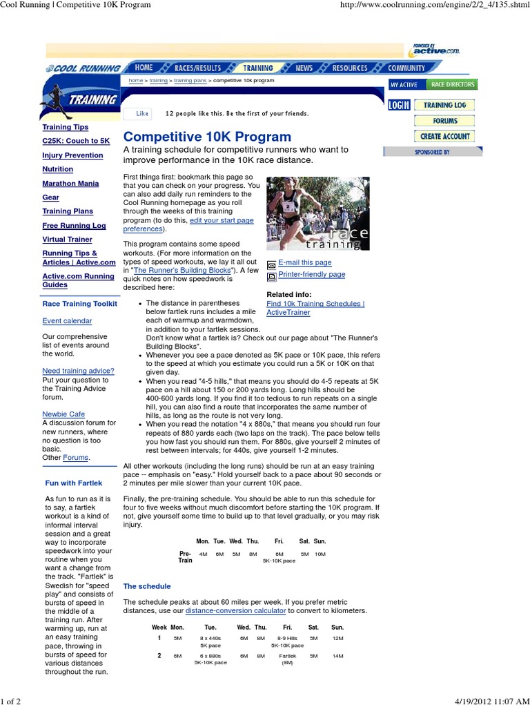 Cool Running - Competitive 10K Program | PDF | Athletics | Sports
