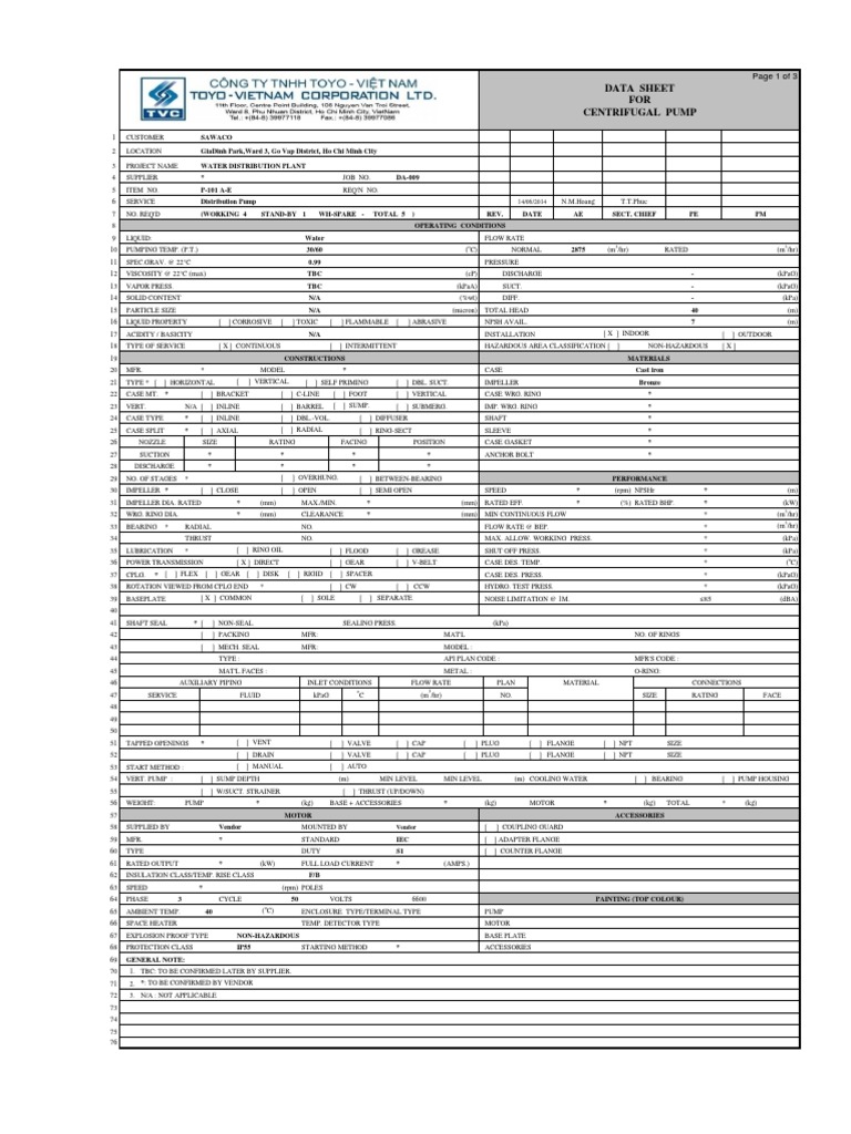 Centrifugal Pump Data Sheet | PDF | Pump | Bearing (Mechanical)