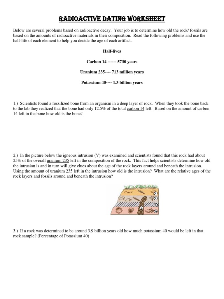 Worksheets Radioactive Dating Worksheet radioactive dating worksheet decay rock geology