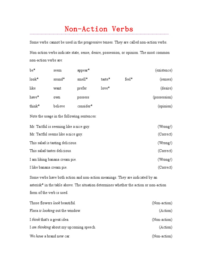 non action verbs pdf