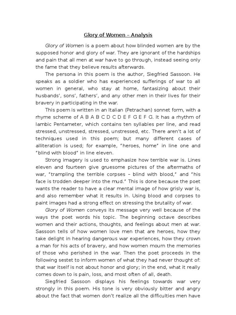 Glory of Women Analysis | Poetic Form | Poetry