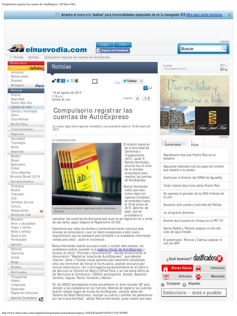 Compulsorio Registrar Las Cuentas de AutoExpreso - El Nuevo Día | PDF | Puerto  Rico | Science