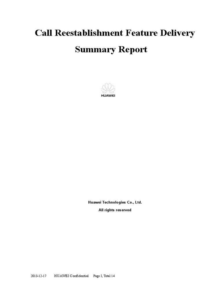 Call Reestablishment Feature Delivery Summary Report: HUAWEI ...