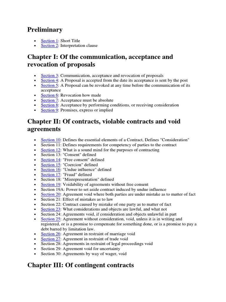 An Analysis of the Key Provisions and Chapters of the Indian Contract