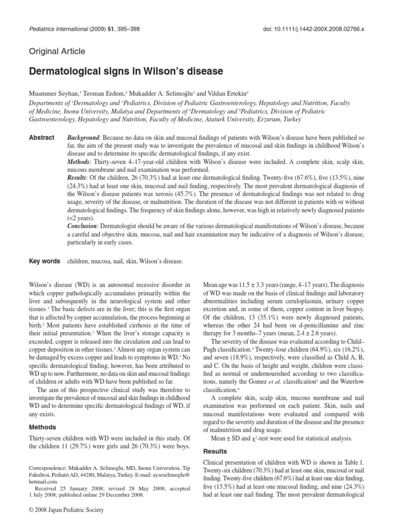 Dermatological Signs in Wilson's Disease PDF Dermatology Cirrhosis