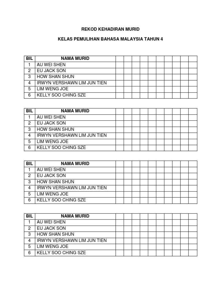 Rekod Kehadiran Murid Pdf