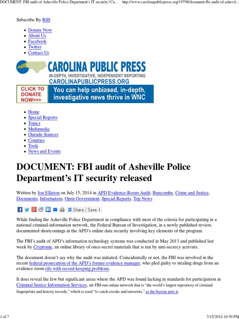 DOCUMENT - FBI Audit of Asheville Police Department's IT Security ...