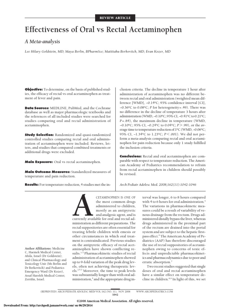 Oral Vs Rectal Acetaminophen PDF Fever Confidence Interval