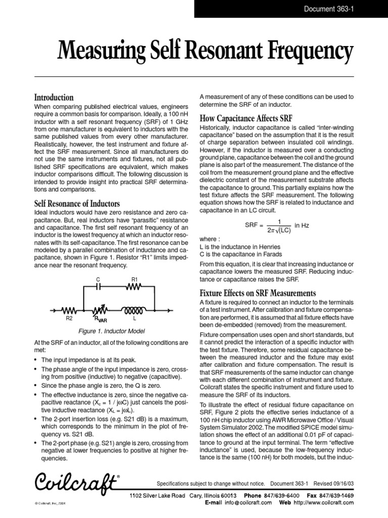 Measuring Self Resonant Frequency How Capacitance Affects SRF PDF