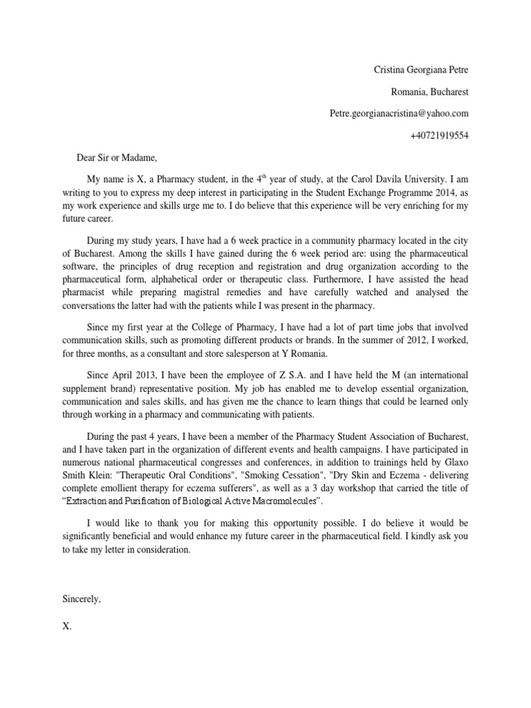 Motivational Letter  PDF  Pharmacy  Pharmaceutical Drug