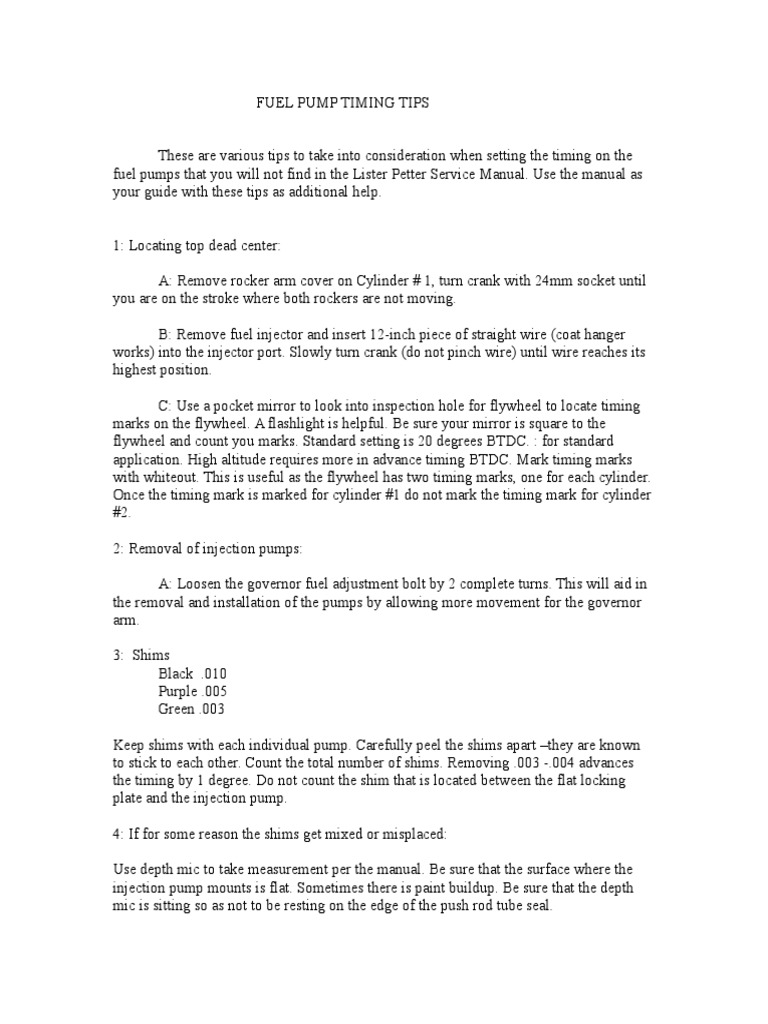 Fuel Pump Timing Tips Pdf Machines Mechanical Engineering