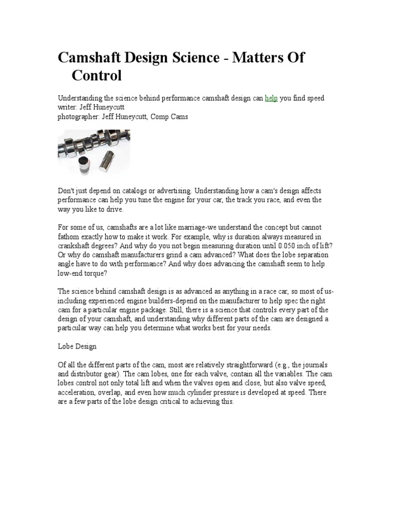 Camshaft Design Science PDF Engines Rotating Machines