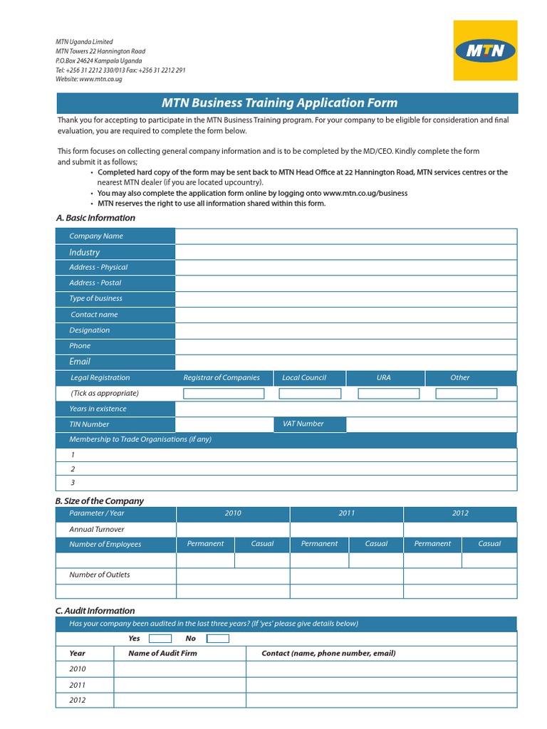 MTN Business Training Registration Form Oct 2013 | PDF | Contractual ...