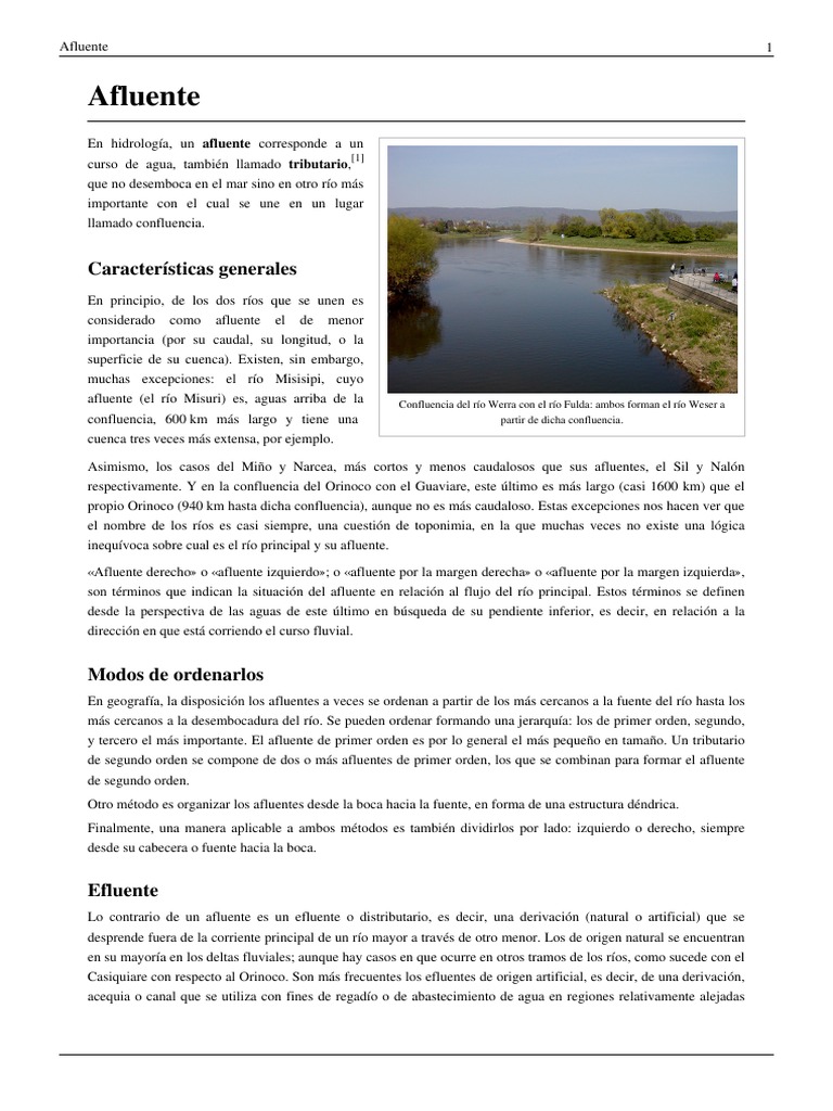 Definición y características de afluentes | PDF | Biomas acuáticos ...