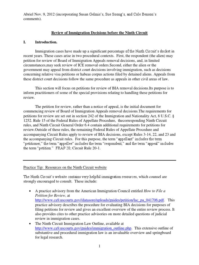 Ninth Circuit Immigration Review Guide | PDF | Brief (Law) | United ...