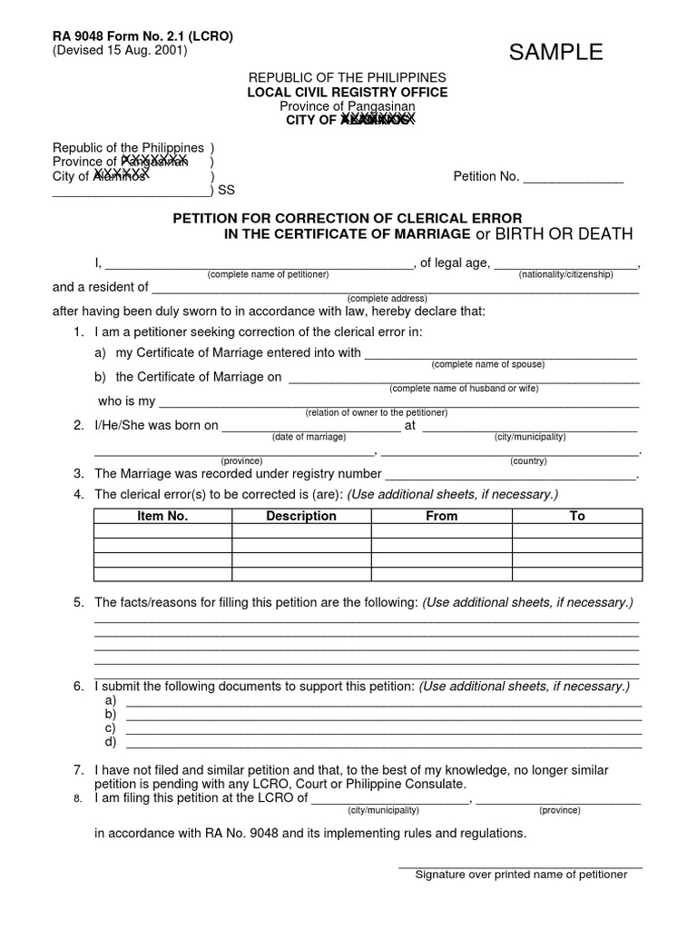 Petition for Correction of Marriage Error | PDF